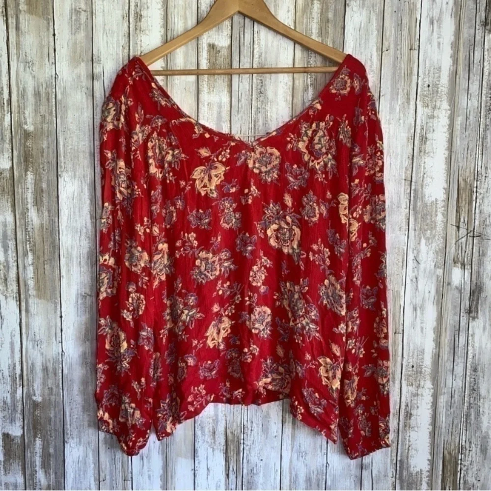 Billabong Distant Roads Red Floral Blouse - Picture 2 of 7